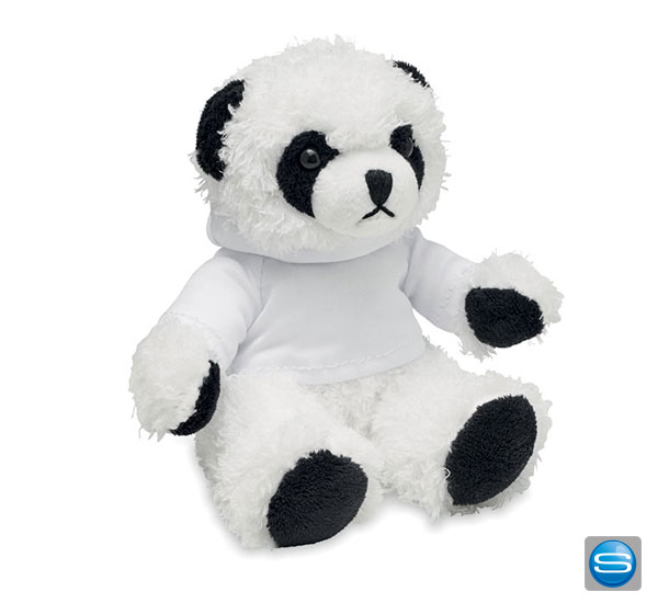 Panda-Bär aus Plüsch mit Kapuzenpulli und Ihrem Logo-Copy
