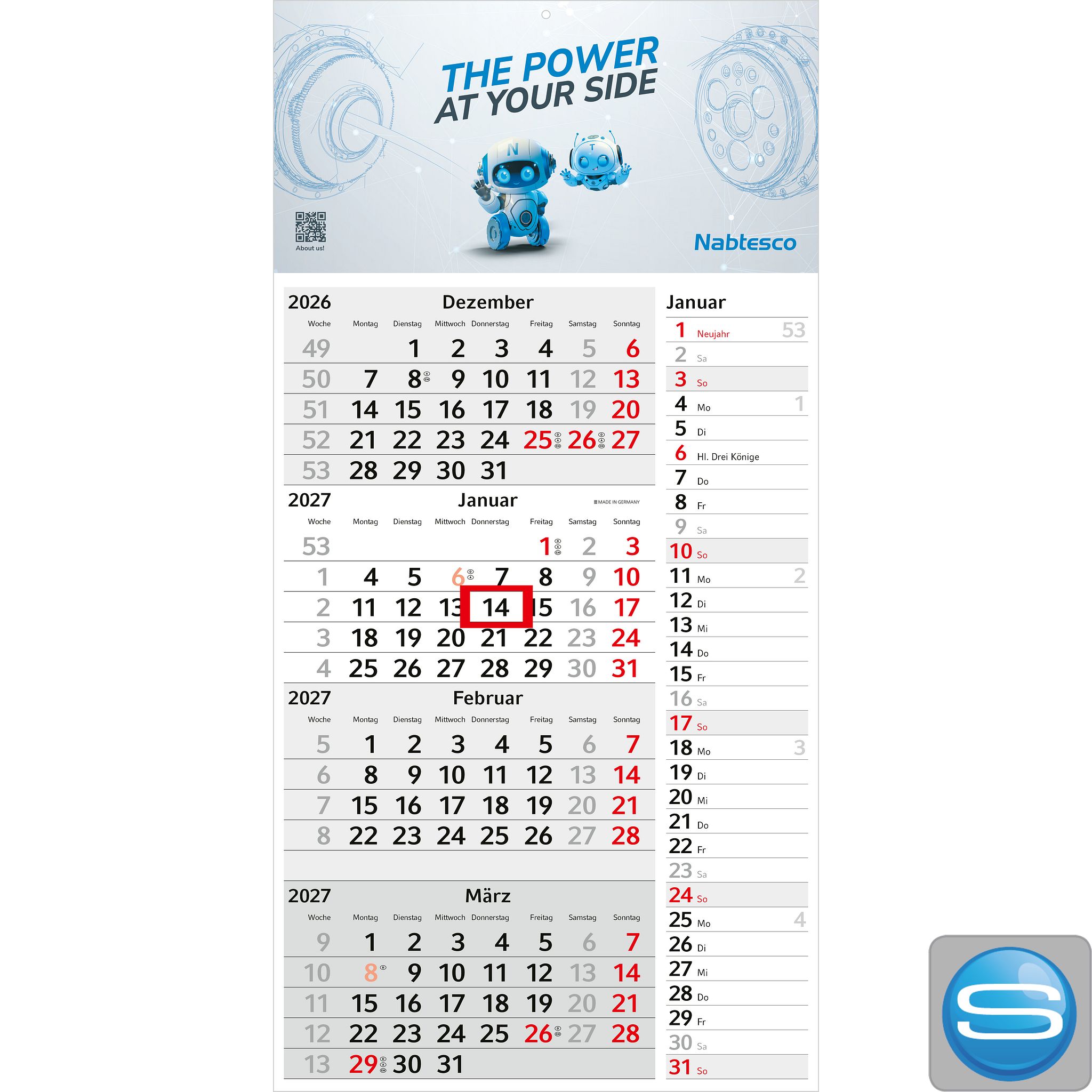 4-Monatskalender Einblatt als Werbegeschenk bedruckt