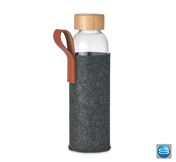 Trinkflasche aus Glas mit Polyester-Schutzhülle als Werbegeschenk