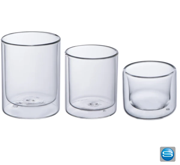 Doppelwandige Glastasse aus Borosilikatglas mit Logodruck