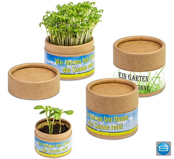 Individualisierbare Pflanzen-Cups mit Samen nach Wahl als Werbemittel