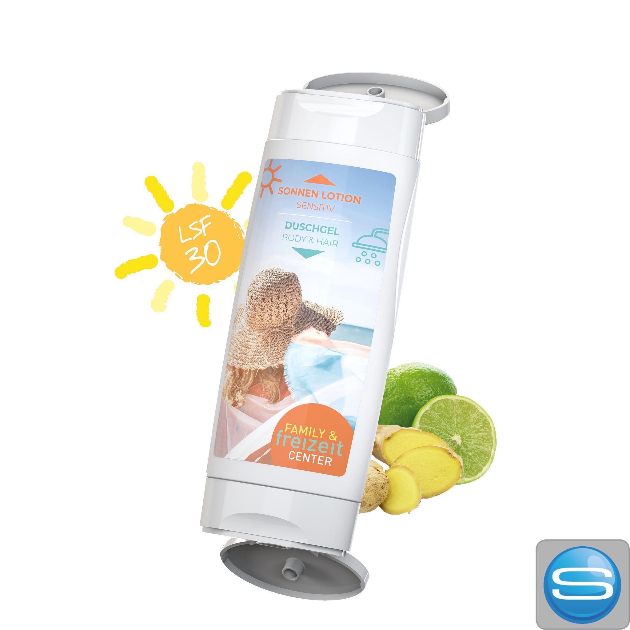 DuoPack Sonnenmilch LSF 30 & Duschgel als Werbeartikel mit eigenem Logo