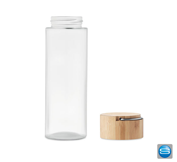 Trinkflasche aus Glas mit Henkel als Werbegeschenk