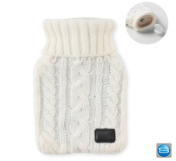 Wärmflasche mit Strickbezug und Ihrem Wunschlogo