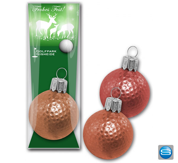 Christbaumkugel Golfball mit Ihren Weihnachtsgrüßen bedrucken