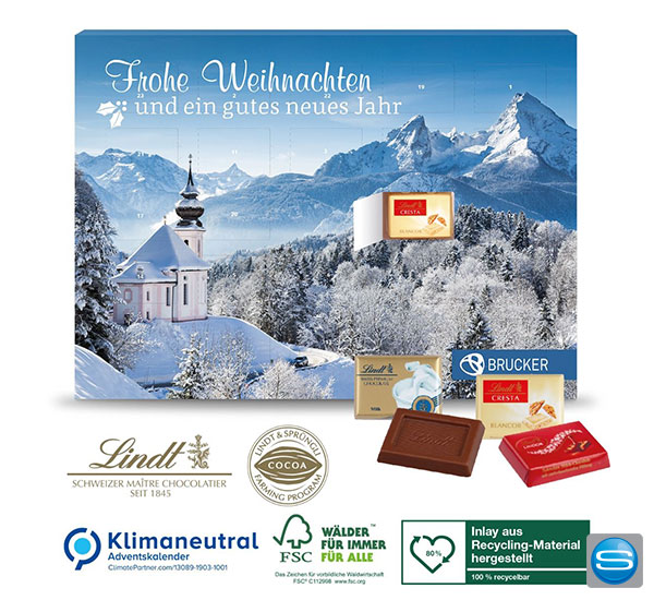 Exklusiver Lindt Adventskalender mit Schokoladenmischung individuell bedruckt