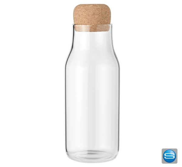 Borosilikat Glasflasche mit Korkenverschluss als Werbegeschenk