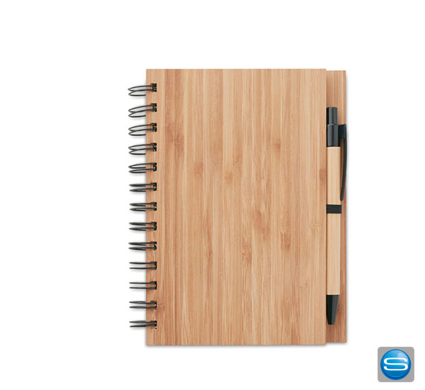 Bedruckbares Bambus Notizbuch mit Kugelschreiber als Werbemittel