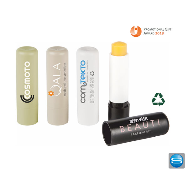 Nachhaltiger Lippenpflegestift aus recyceltem Kunststoff