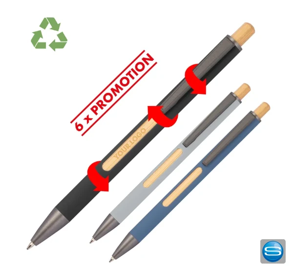 Logo-Kugelschreiber mit 6-fach wechselndem Bambusfenster