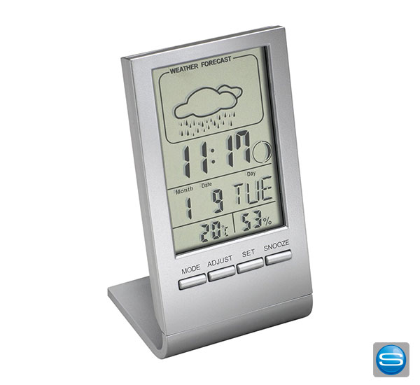 Wetterstation mit Alarmuhr und Thermometer als Werbeartikel
