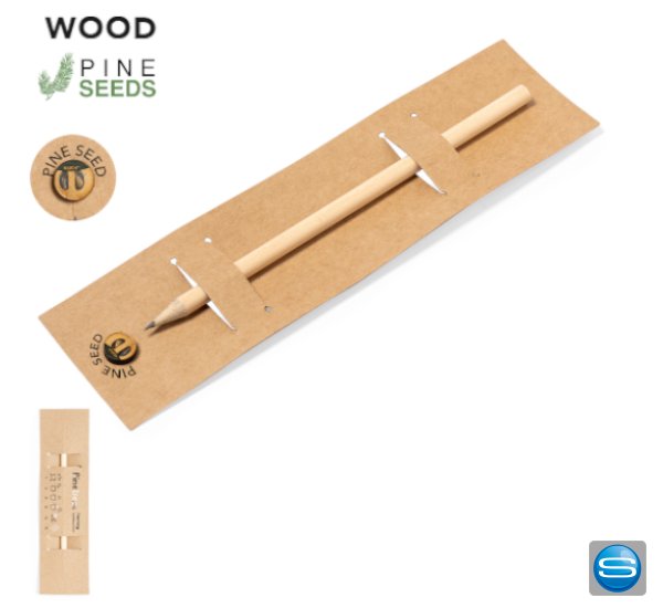 Bleistift in Einsteckhülle mit Pinienkernen Samen als Werbemittel