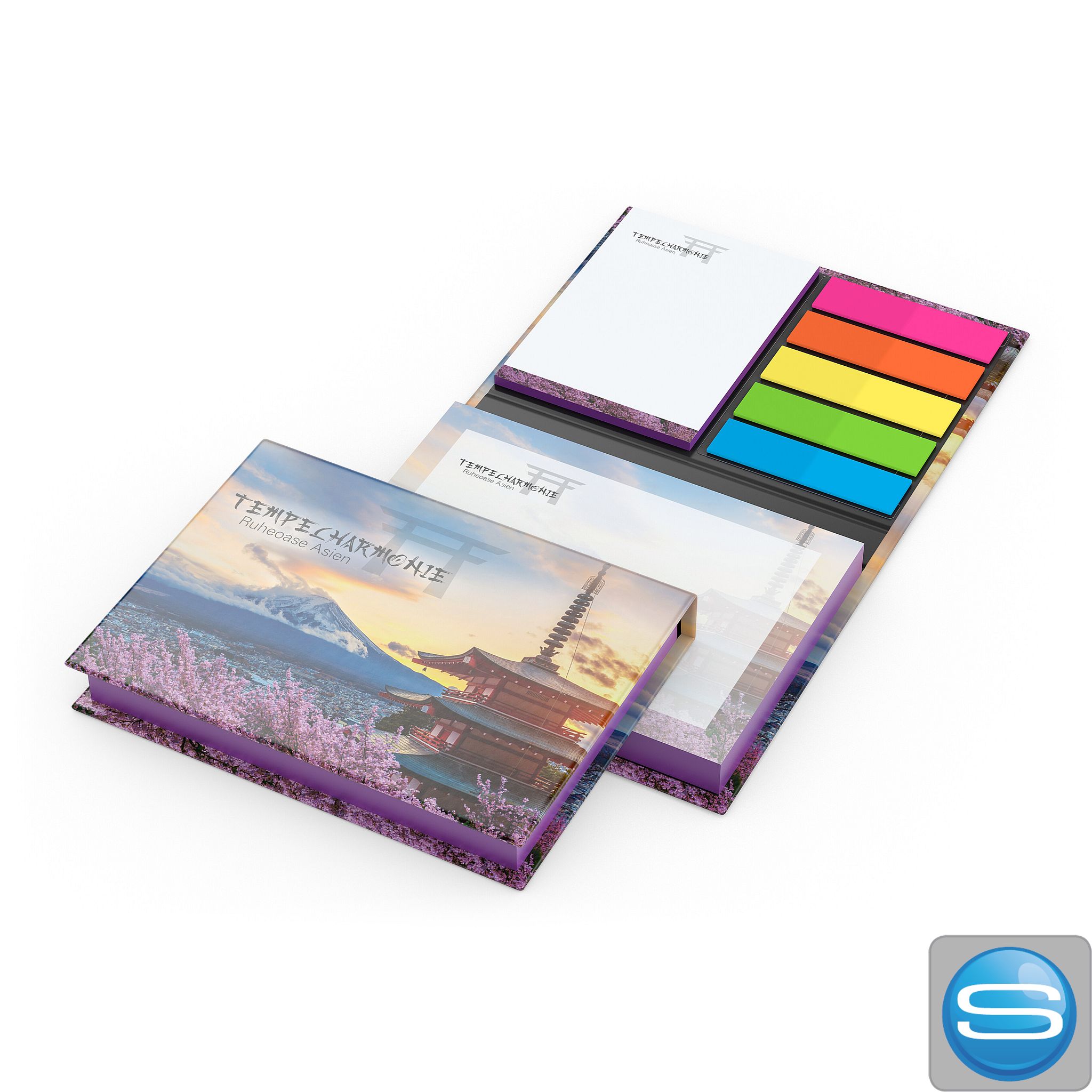 Haftnotiz-Set Hardcover mit Markern als bedruckbares Werbegeschenk
