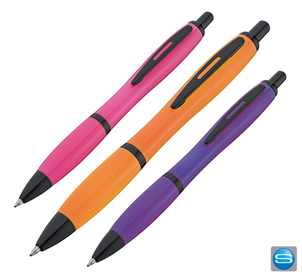 Kunststoff-Kugelschreiber in fröhlich-bunten Farben mit Ihrem Firmenlogo