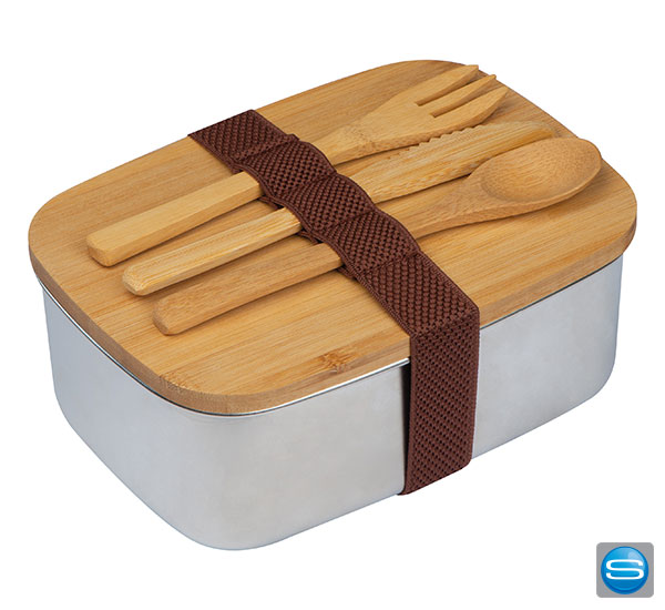 Lunchbox aus Edelstahl und Bambus als Werbeartikel