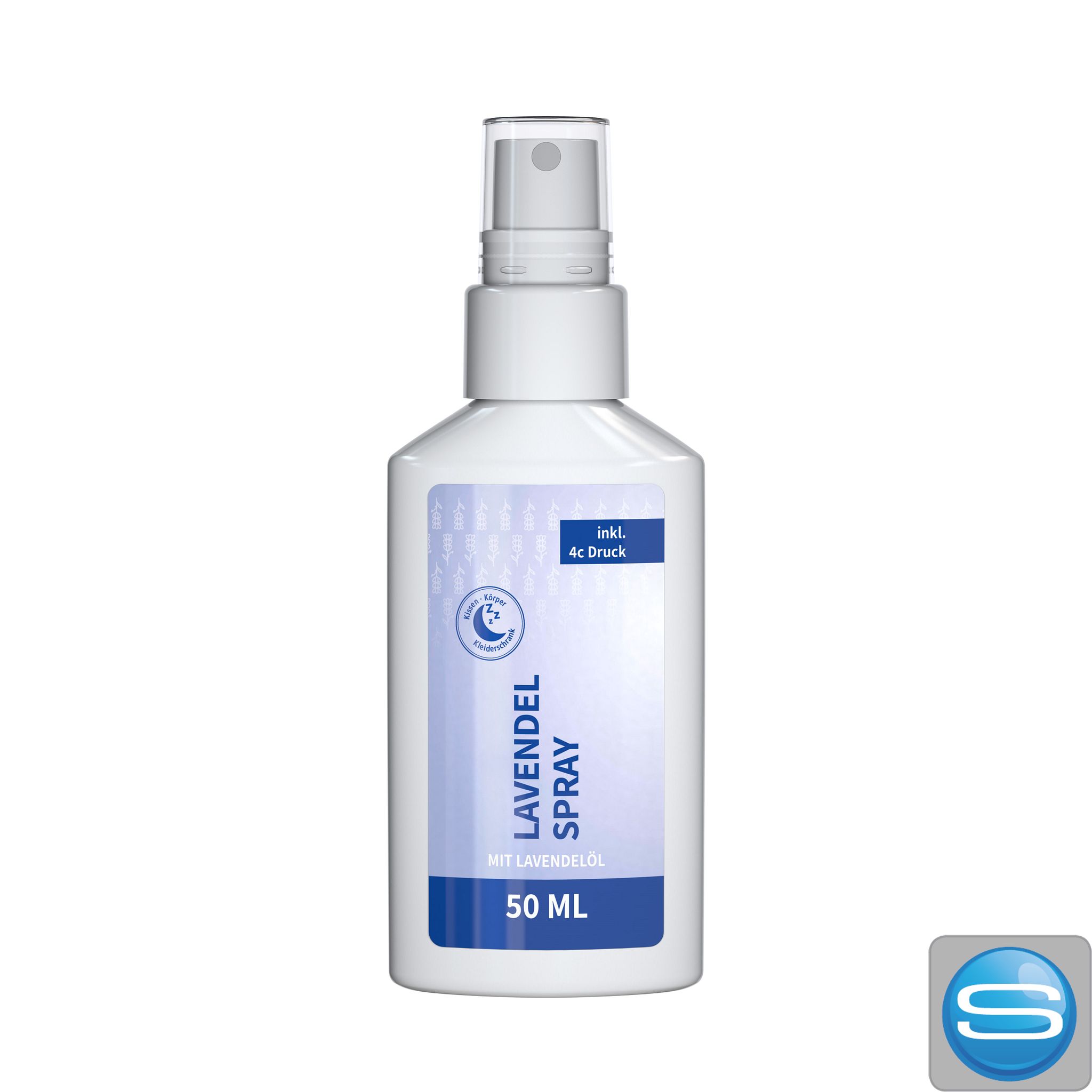 Lavendel-Duftspray 50 ml R-PET mit Body-Label-Druck als Werbeartikel