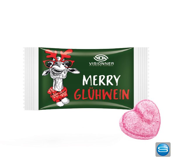 Herz Bonbon mit Glühweingeschmack als Werbegeschenk
