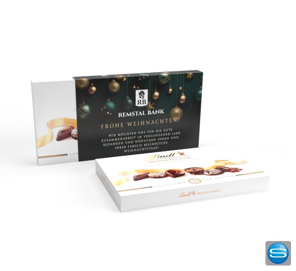 Lindt Pralinen im Werbeschuber mit Ihrem Logo bedrucken Lindt Pralinen im Werbeschuber mit Ihrem Logo bedrucken