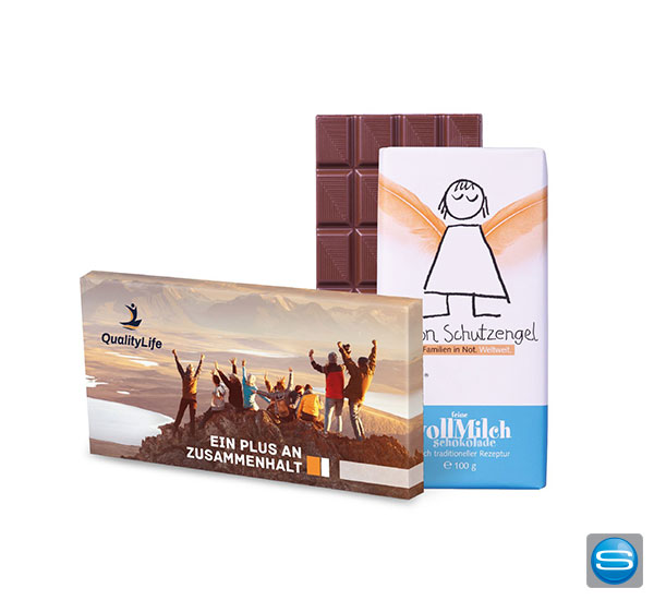 Schutzengel Schokolade mit Ihrer Werbebotschaft