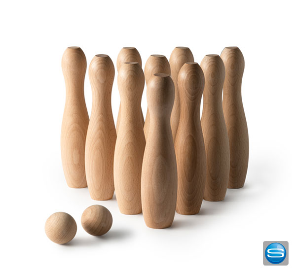 Kegel Set aus Holz mit Ihrem Firmenslogan