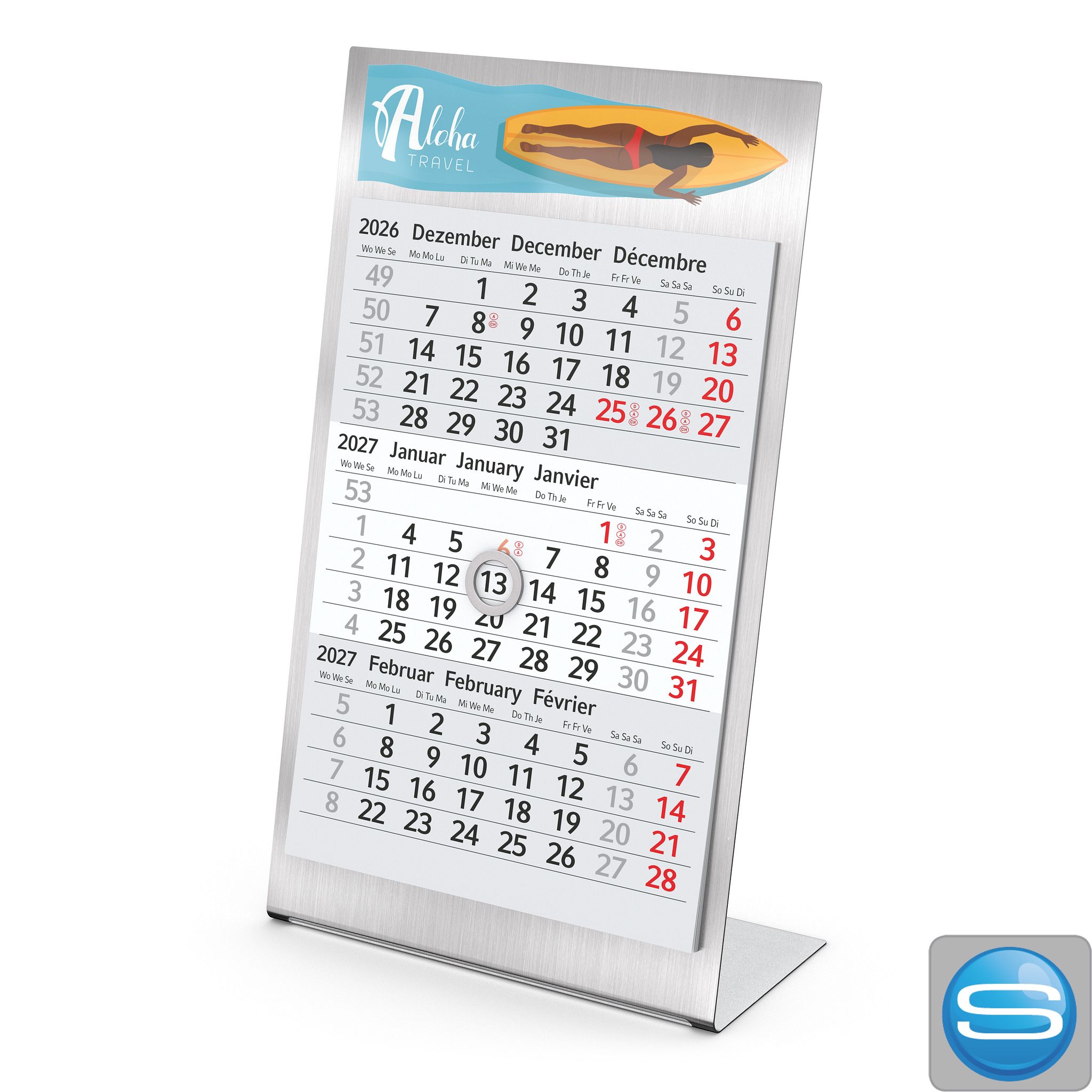 3-Monats-Tischkalender Desktop 3 Steel als exklusives Werbegeschenk