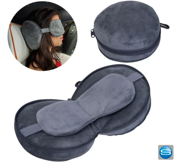 Reise-Set mit Schlafmaske und Kissen als praktischer Werbeartikel