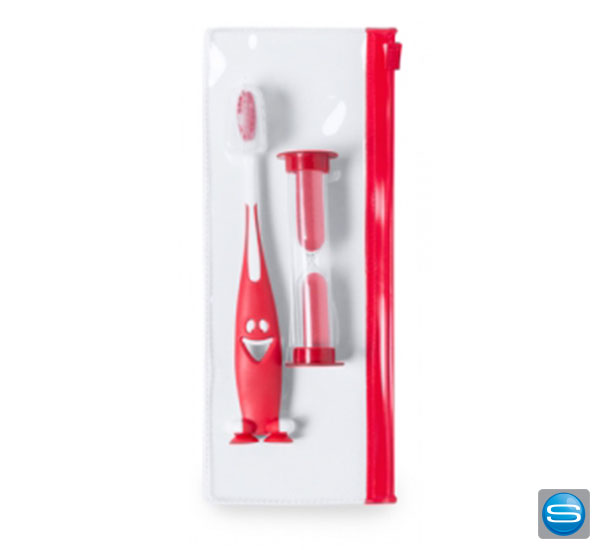 kinder-zahnputz-set-mit-logo-bedrucken-zahnbuerste-sanduhr Zahnputz-Set für Kinder als Kundengeschenk