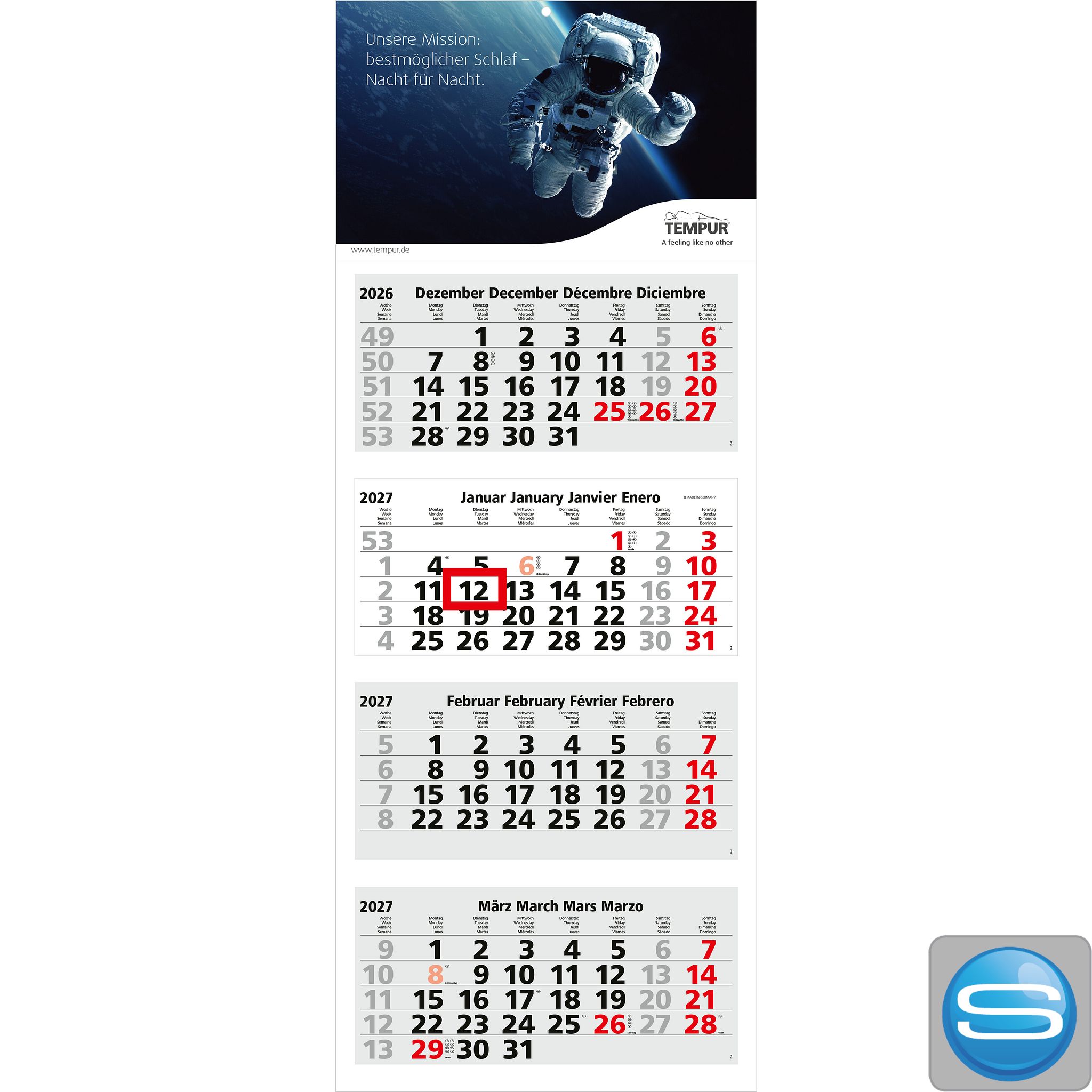 4-Monatskalender portooptimiert mit Logodruck