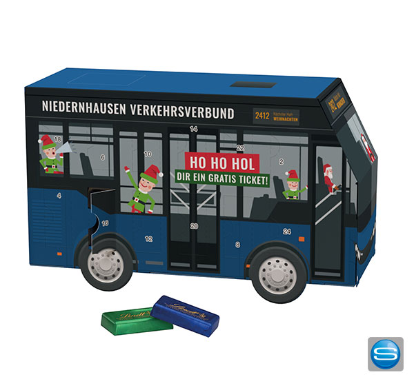 Adventskalender Bus mit Ihrem Logo bedrucken