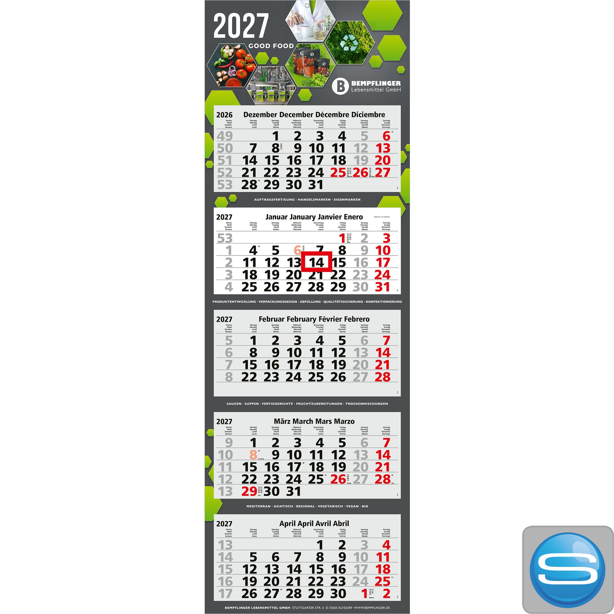 5-Monatskalender portooptimiert mit individuellem Werbedruck