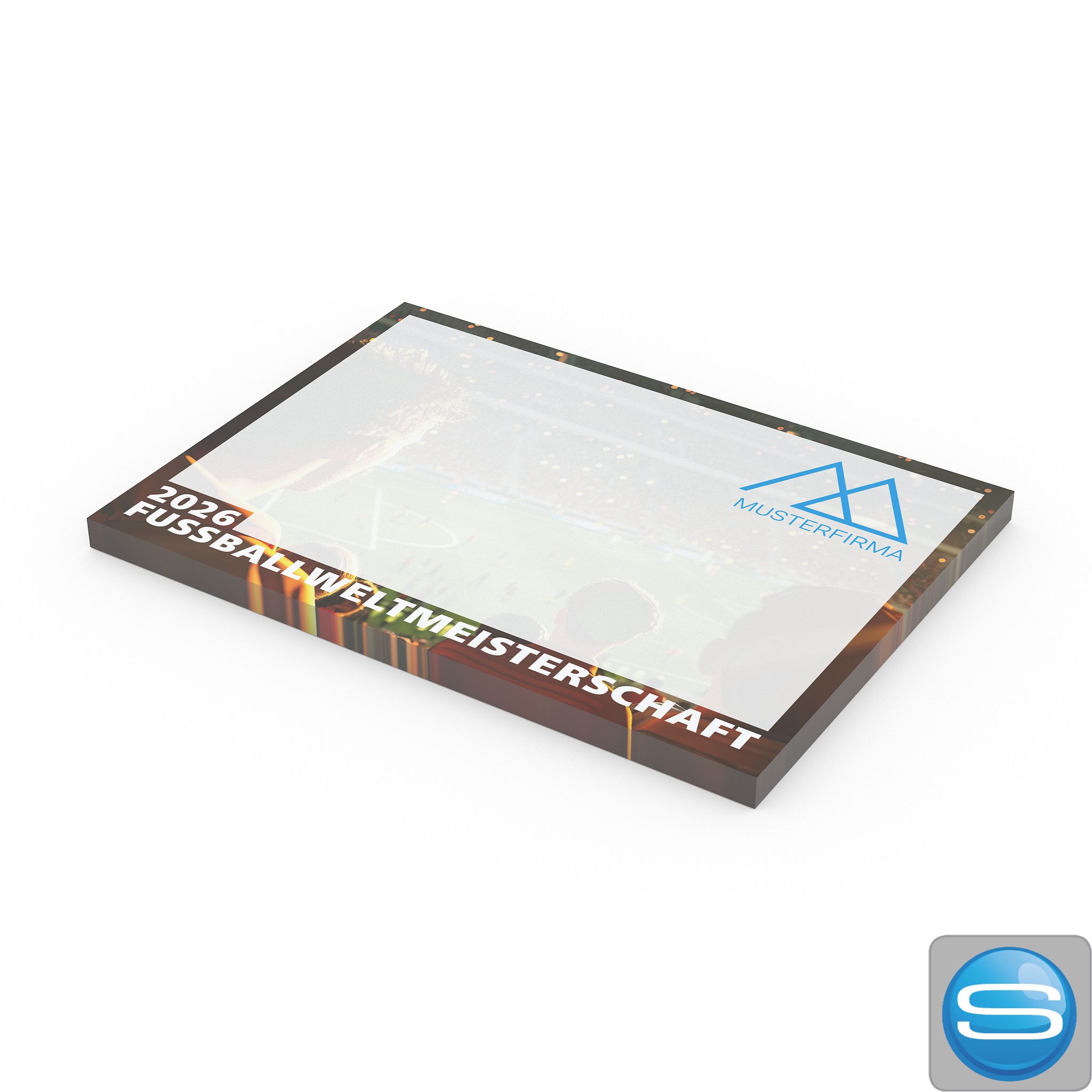 Haftnotizblock WM 2026 Motiv Stadionemotion als individueller Werbeartikel