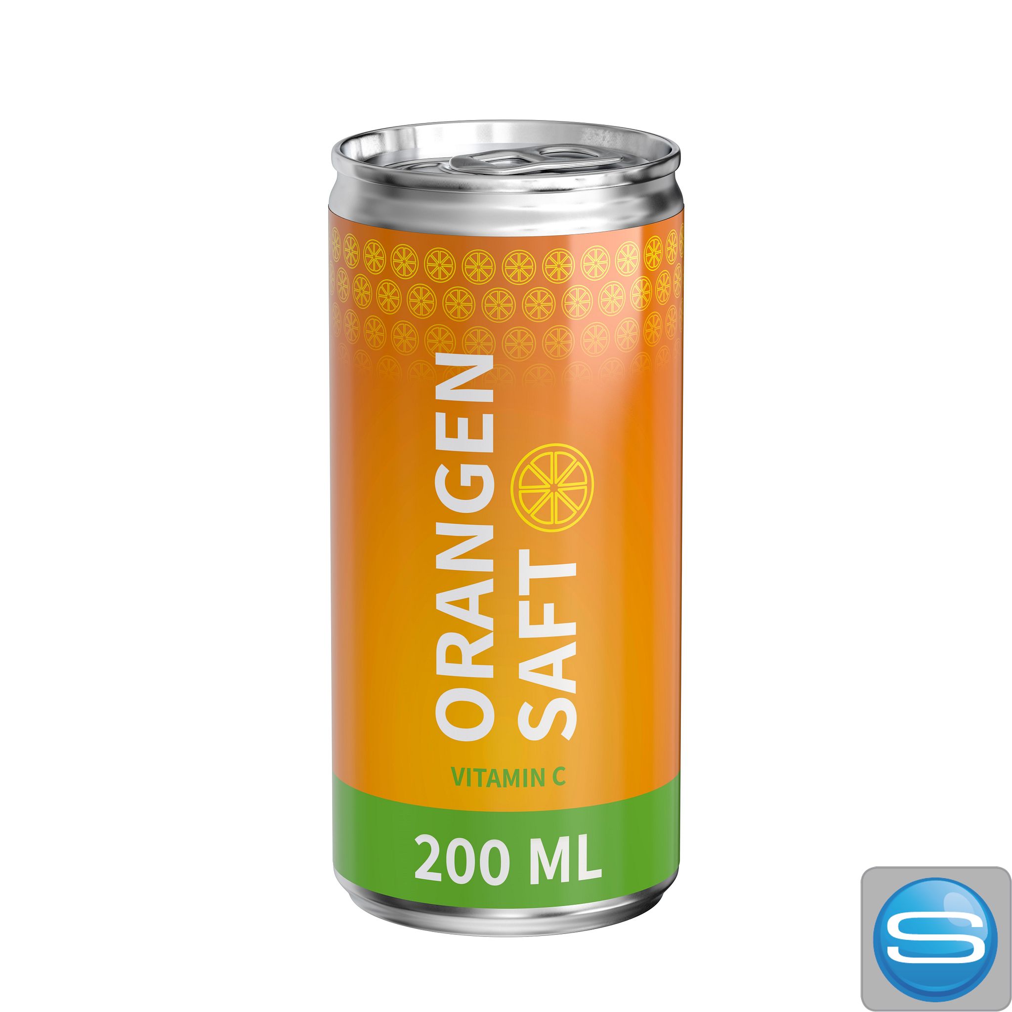 Orangensaft 200ml Alu-Dose mit Logo – fruchtiges Getränk als Werbeartikel bedrucken