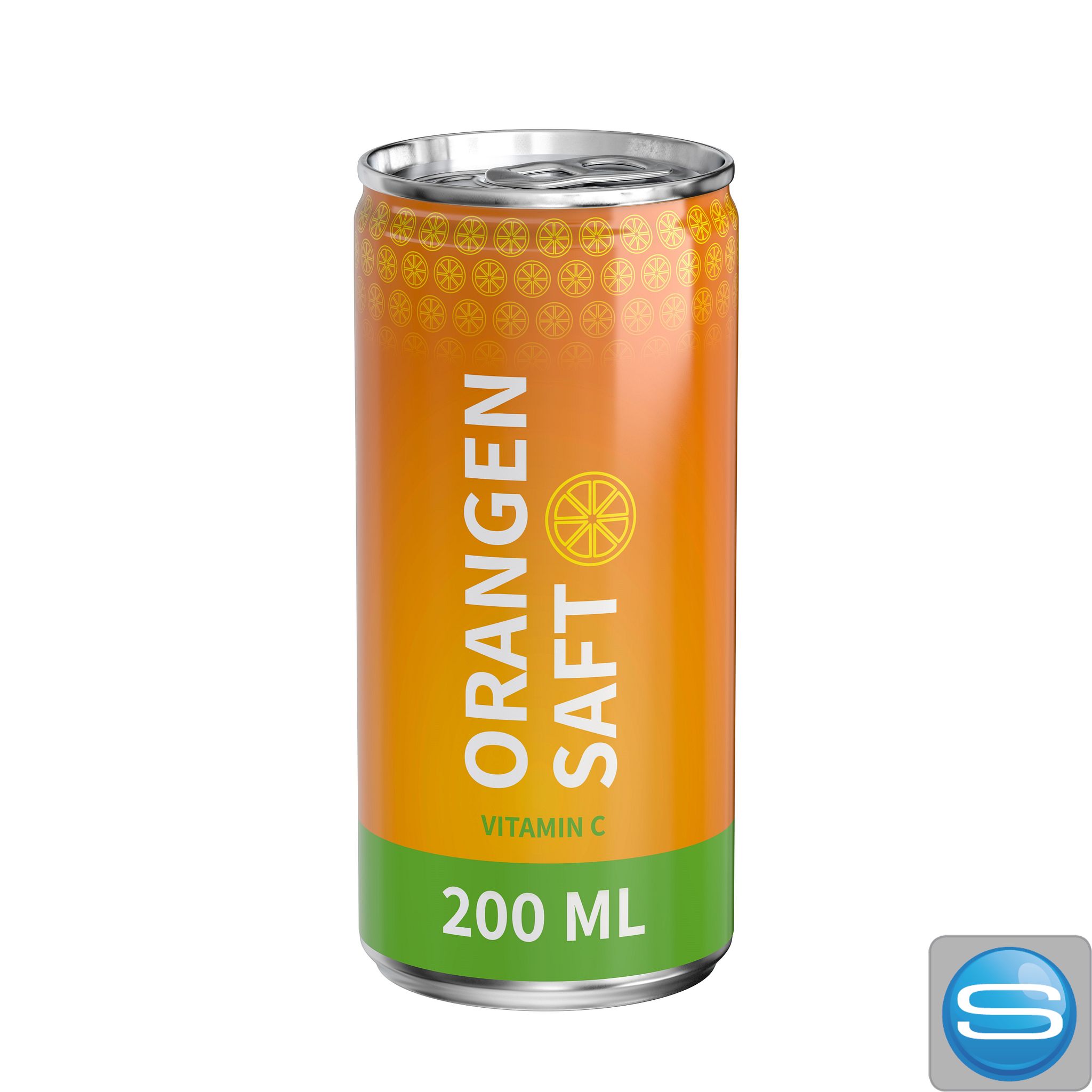 Orangensaft in 200 ml Dose als individuelles Werbegeschenk bedruckt