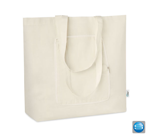 Faltbare Einkaufstasche aus recycelter Baumwolle als Werbeartikel mit Logo bedrucken