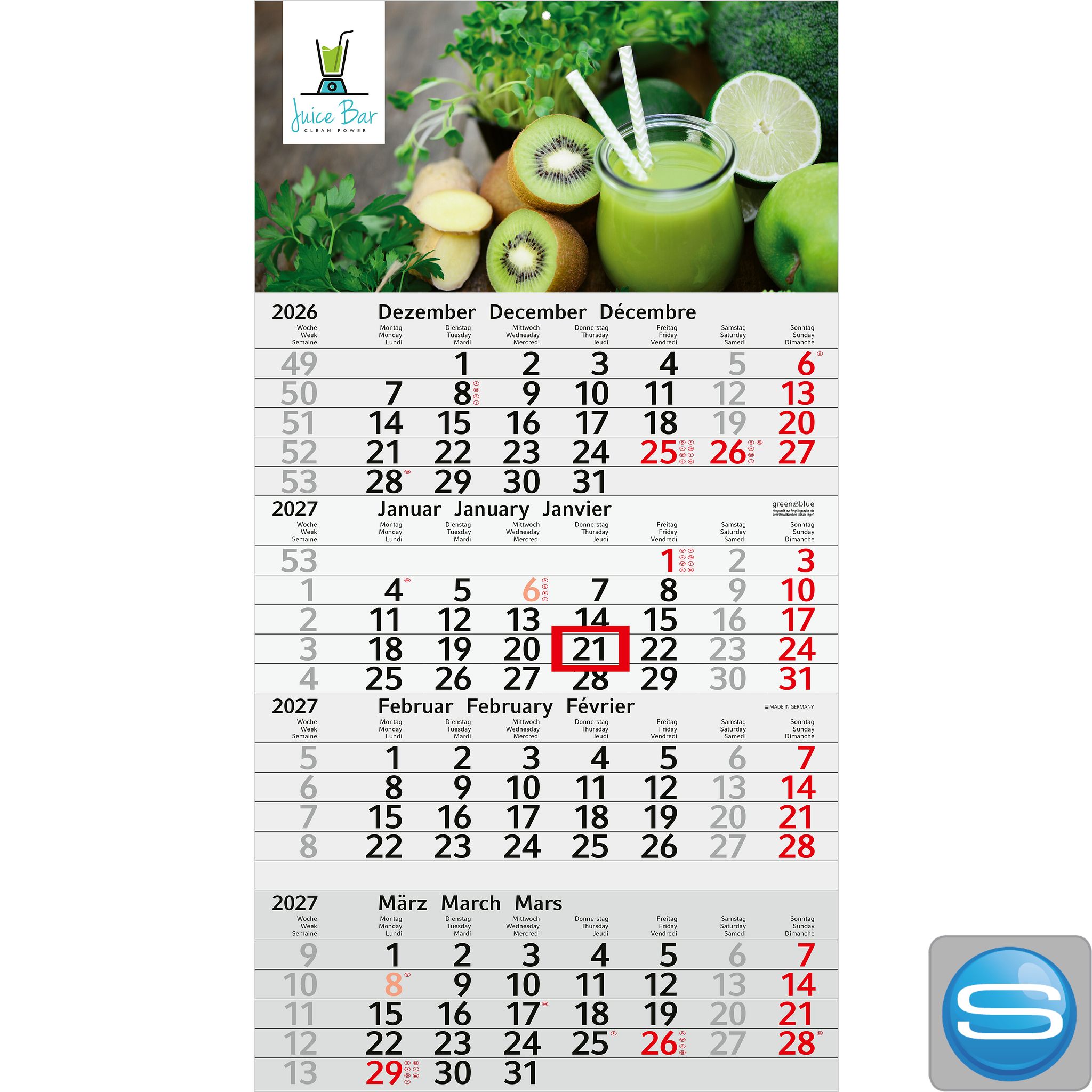 4-Monatskalender aus Recyclingpapier als Werbeartikel mit Logodruck