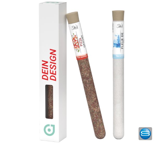 Gewürzmischungen von DeWi im Reagenzglas verpackt in Faltschachtel