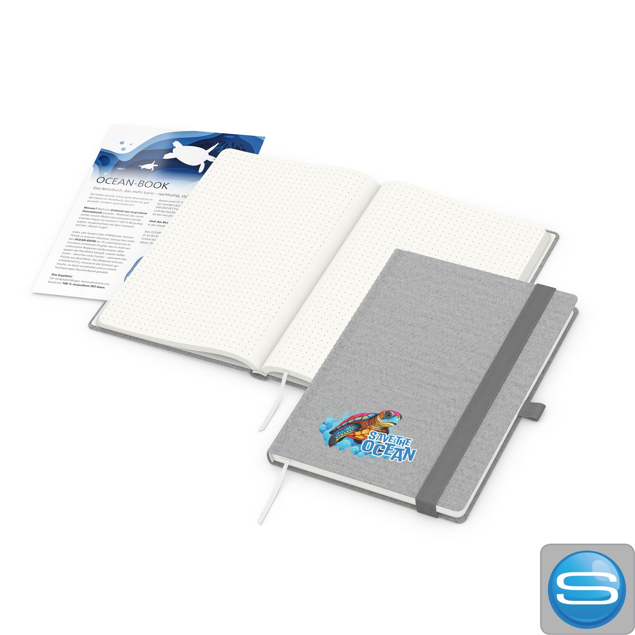 Notizbuch Ocean-Book DIN A5 als nachhaltiges Werbegeschenk mit Logodruck
