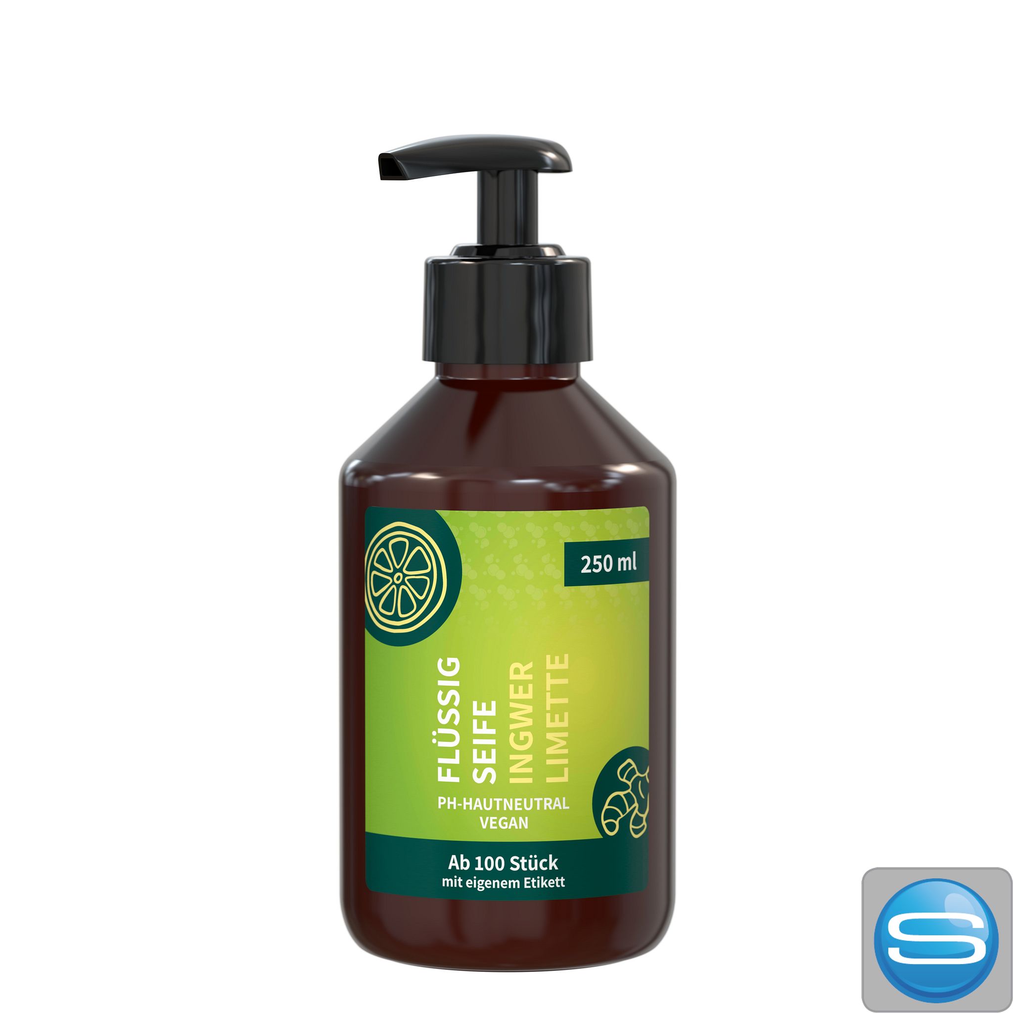 Flüssigseife Pumpspender 250 ml aus recyceltem PET mit Logodruck