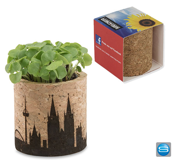 kork-blumentopf-bedrucken Kork Blumentopf mit Pflanzensamen und individuellem Logo