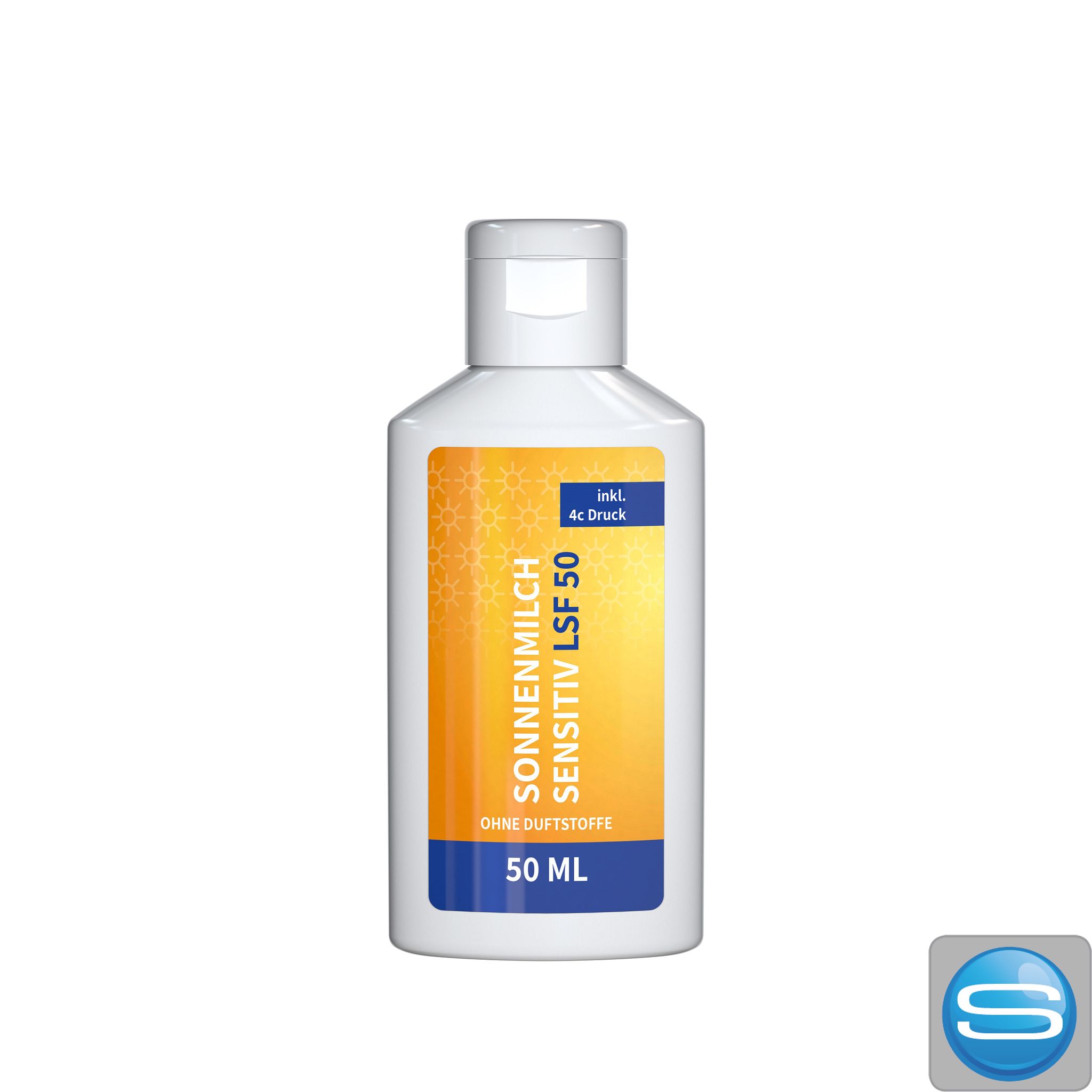 Sonnenmilch sensitiv LSF 50 50 ml mit Logodruck als Werbeartikel