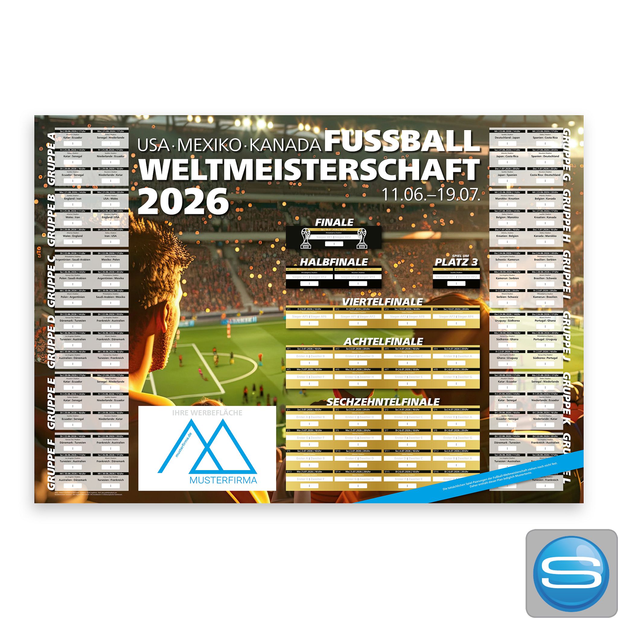 WM-Wandplaner 2026 DIN A1 mit individuellem Logodruck