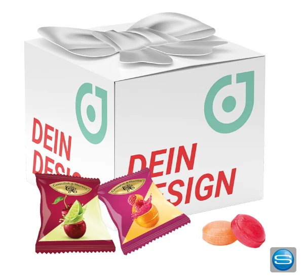 Geschenkbox Schleife mit Bonbons und Ihrer Werbung