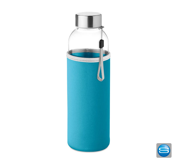 glastrinkflasche-mit-neopren-schutz-als-werbeartikel-mit-logodruck-tuerkis