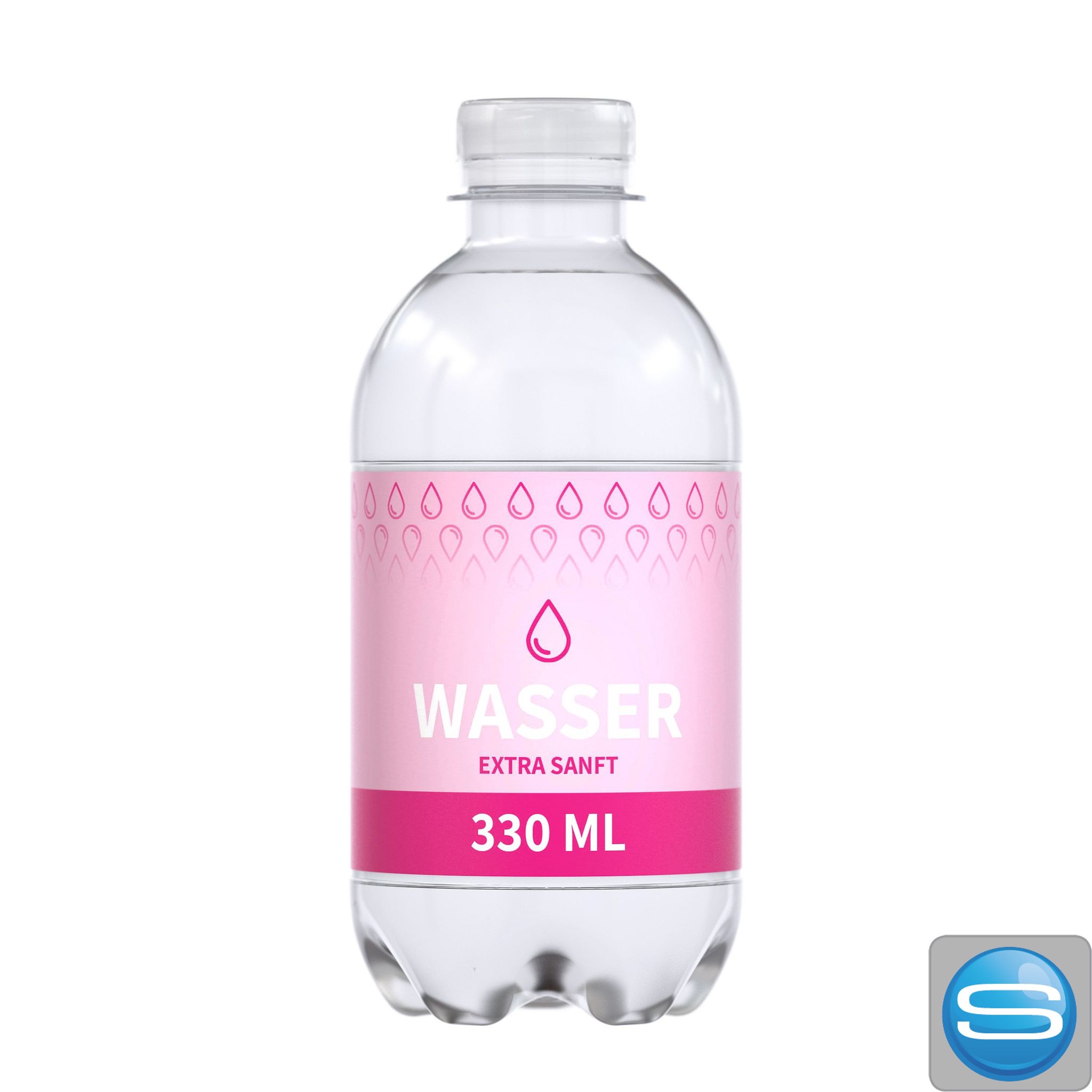 Wasserflasche 330 ml aus rPET mit eigenem Label als Werbeartikel