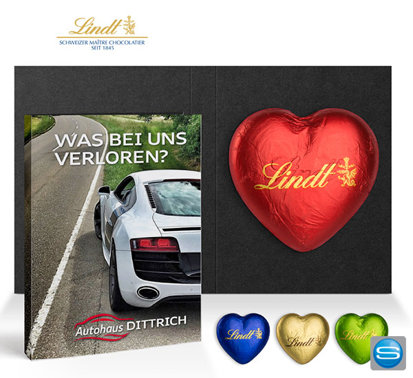 lindt-herz-in-bedruckbarer-klappkarte 20g Lindt Herz in Werbekarte mit Logodruck