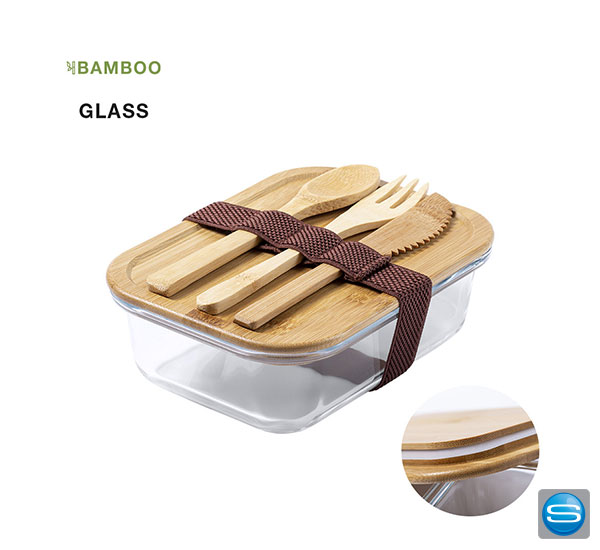Lunch Box aus Glas und Bambus als Werbeartikel