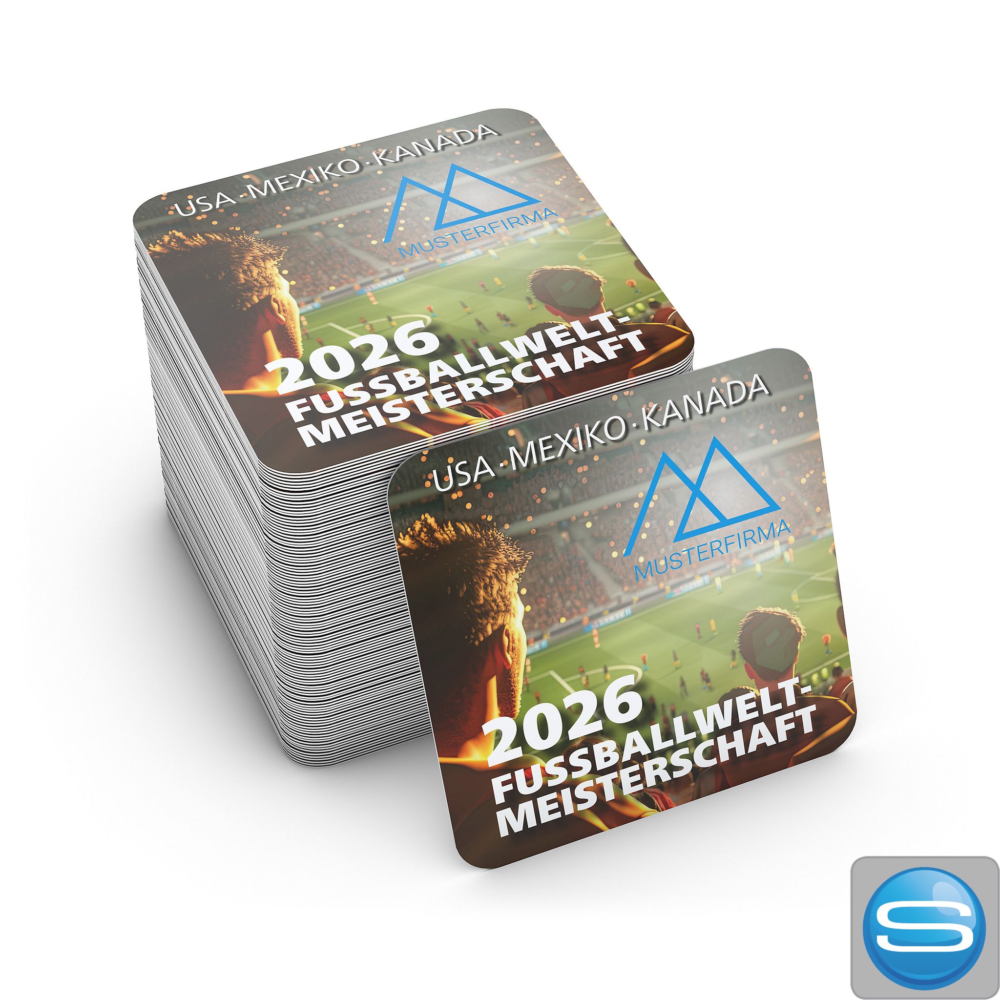 Quadratischer WM-Bierdeckel aus Pappe als Streuartikel für Events