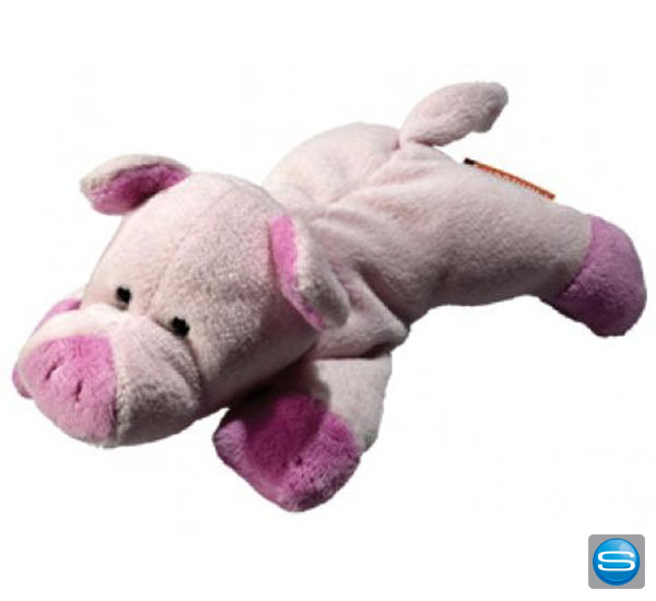 Plüsch-Schwein mit Reinungsunterseite als Werbegeschenk