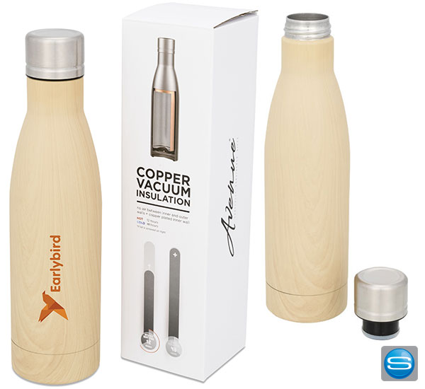 thermosflasche-holz-bedrucken Isolierflasche in Holzoptik mit Logo bedrucken