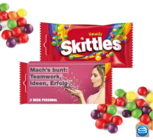 Skittles® im personalisierten Werbeschuber als Werbeartikel